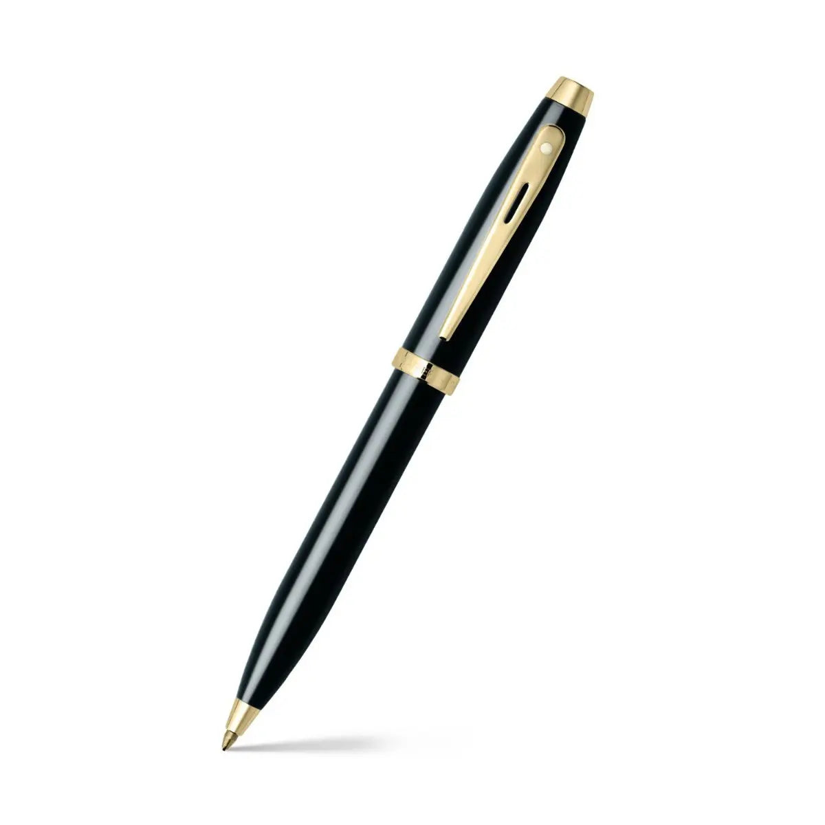 Sheaffer 100 gloss black and gold ballpoint pen, cap and clip detail