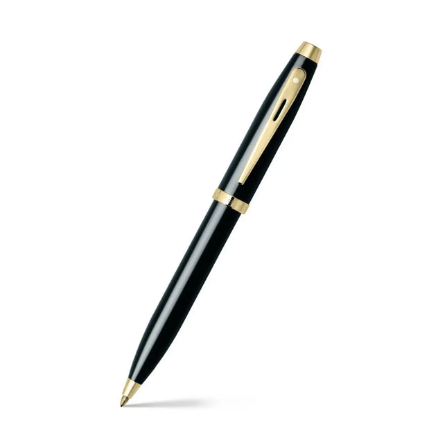 Sheaffer 100 gloss black and gold ballpoint pen, cap and clip detail