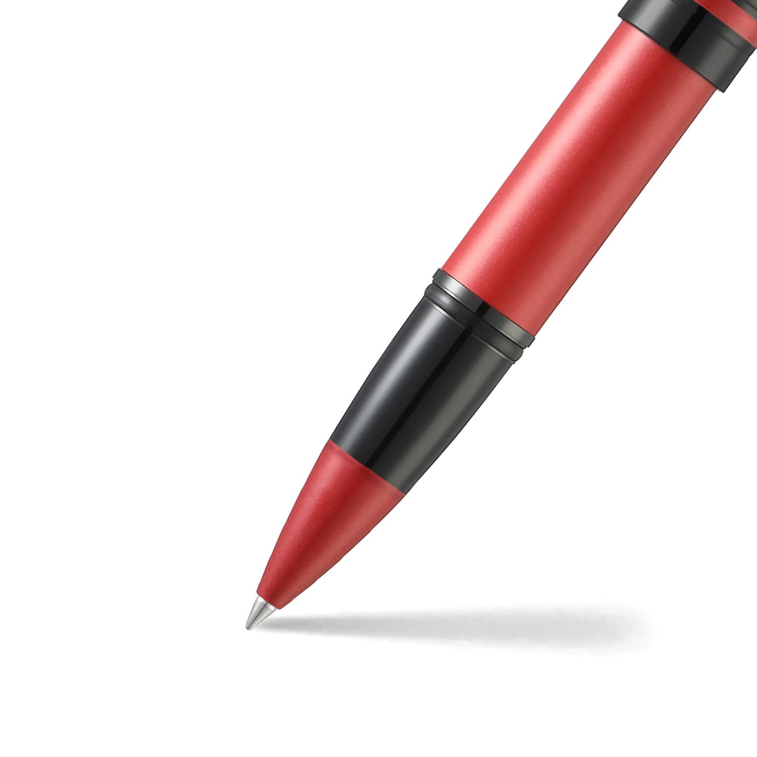 Sheaffer Icon metallic red rollerball, cap removed showing grip section