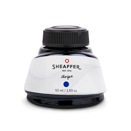 Sheaffer Skrip blue fountain pen ink in a 50ml glass bottle