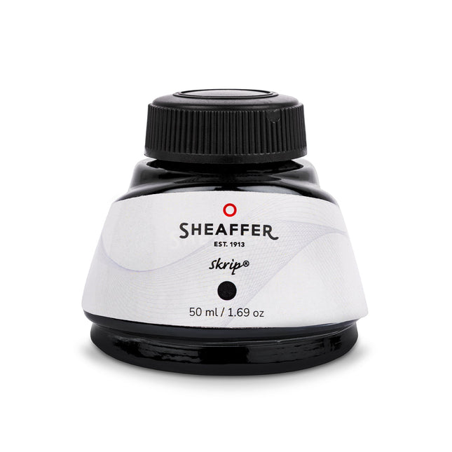Sheaffer Skrip black fountain pen ink in a 50ml glass bottle