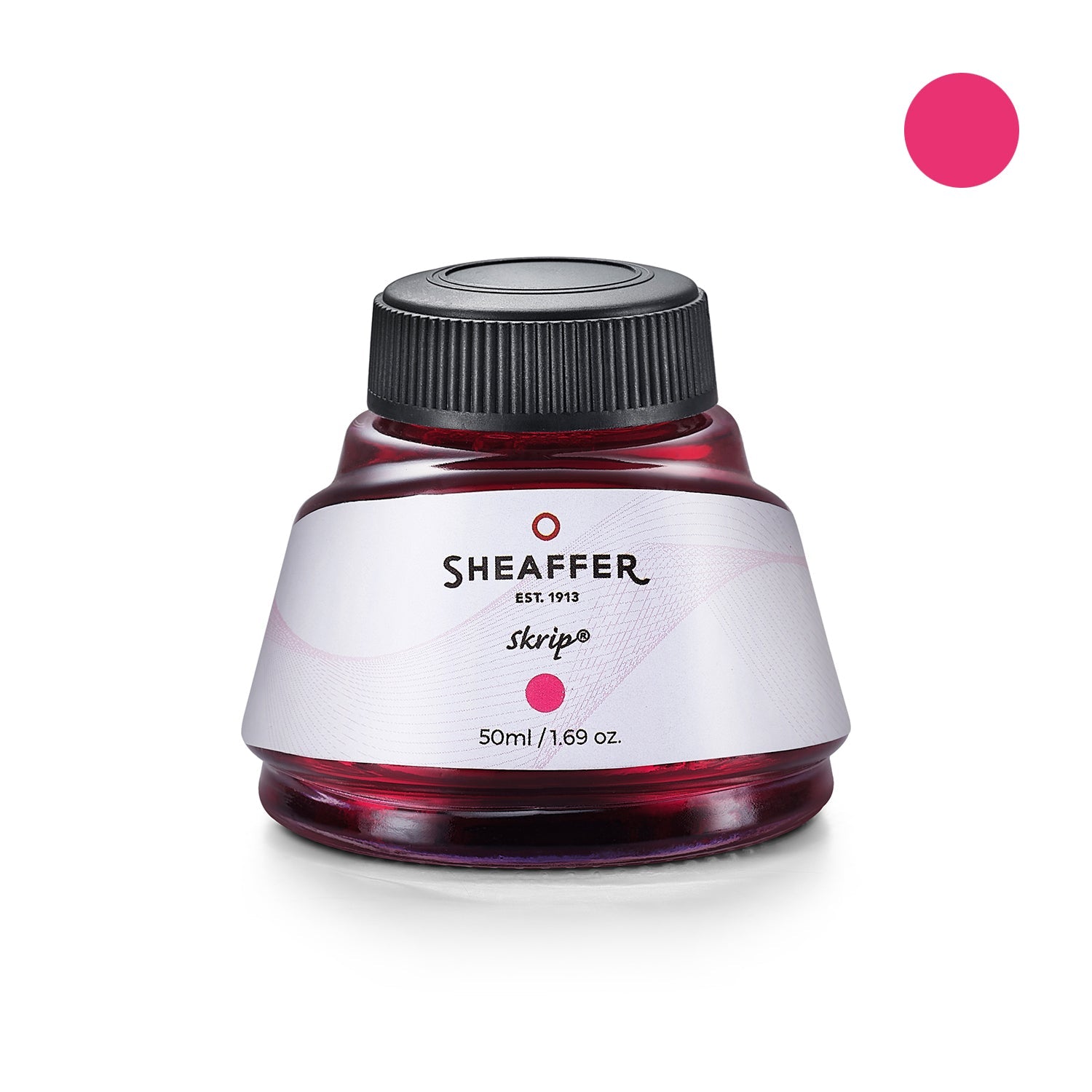 Sheaffer Skrip pink fountain pen ink in a 50ml glass bottle