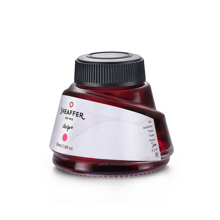 Sheaffer Skrip pink ink 50ml bottle, wide-mouth opening and label detail