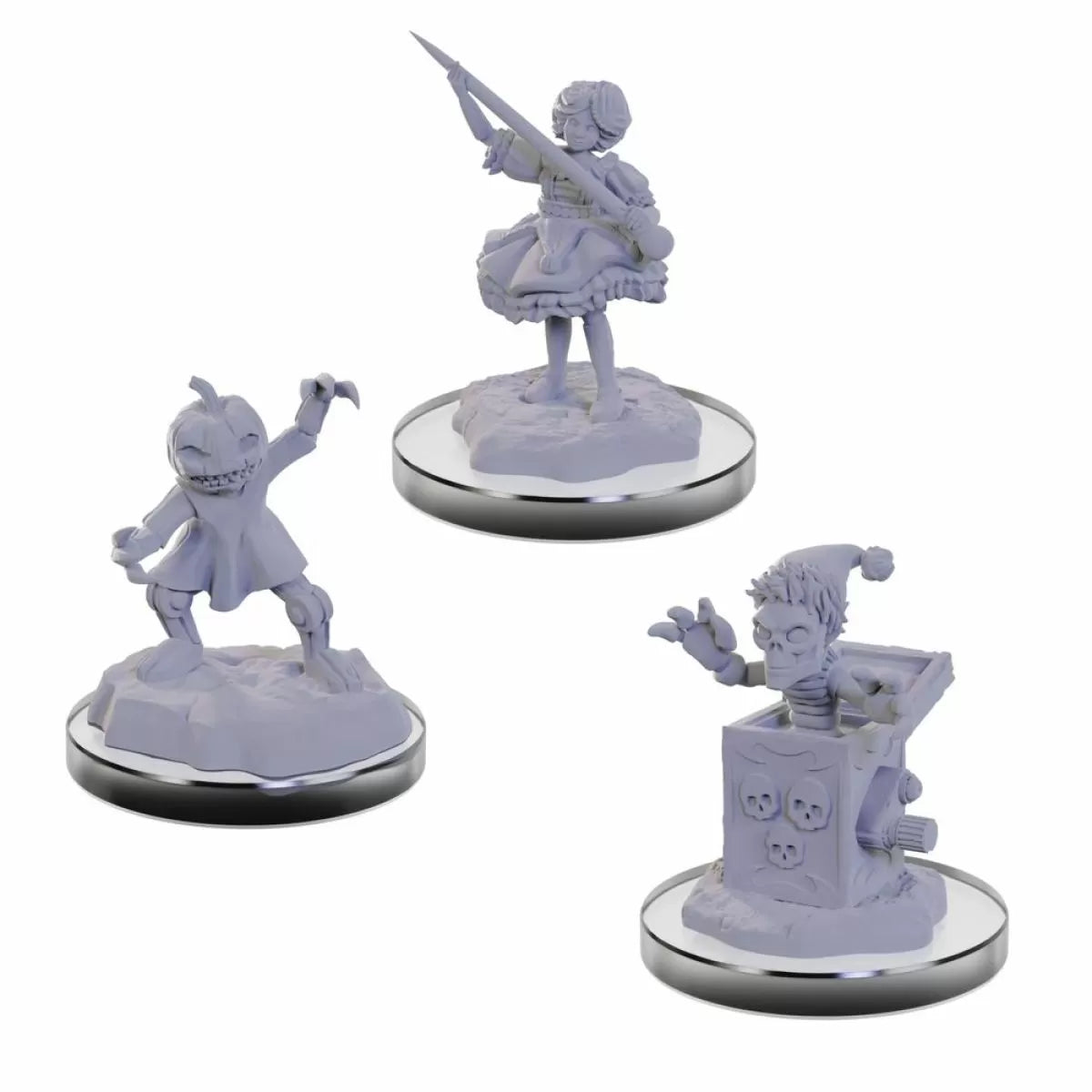 a set of three figurines of cartoon characters
