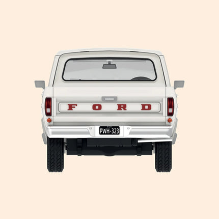 Rear view of 1972 Ford F-100 Utility 1:43 model with FORD tailgate