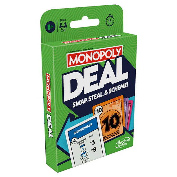 a box of monopoly deal game cards