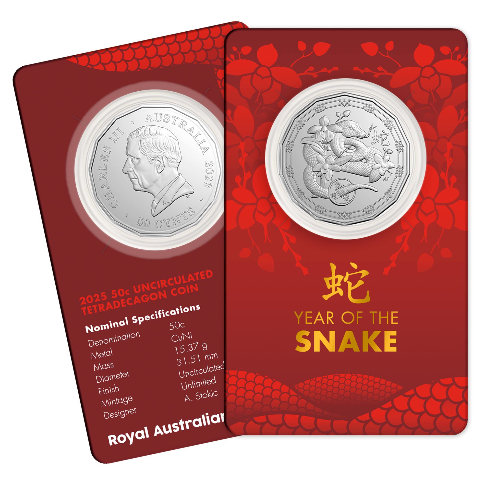a red card with a silver coin on it