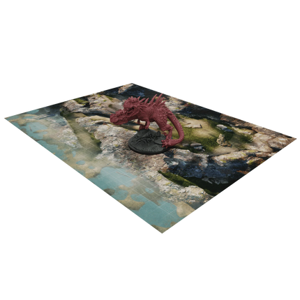 a red dragon statue sitting on top of a rock