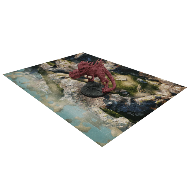 a red dragon statue sitting on top of a rock
