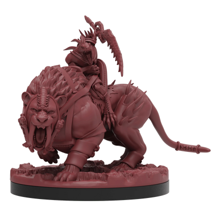 a red plastic model of a demon on a horse