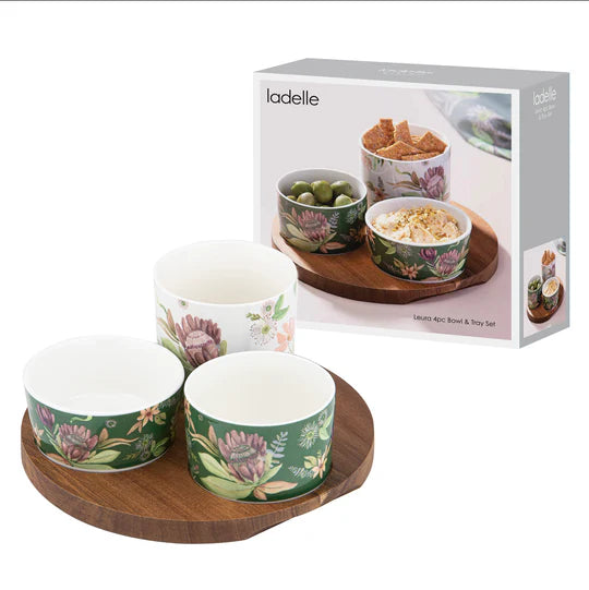 Leura 4 Piece Round Bowl and Tray Set