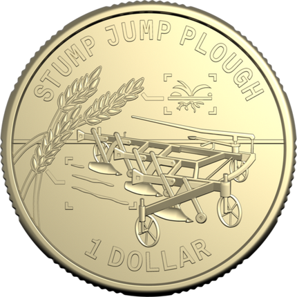2026 $1 Bright Ideas coin design – Stump Jump Plough