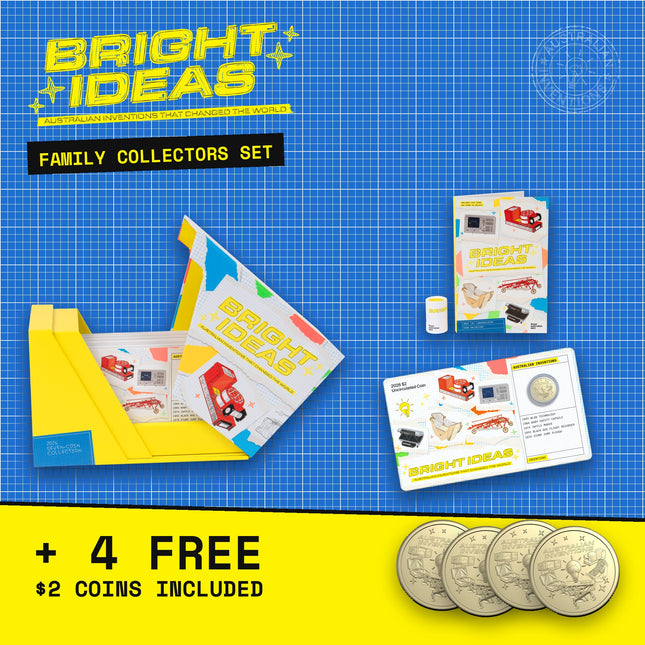 Bright Ideas Family Collectors Set – seven-coin box, five-coin folder and $2 coin on card plus 4 FREE $2 coins