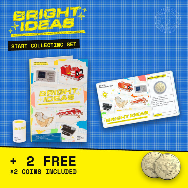 Bright Ideas Start Collecting Set – $1 five-coin folder and $2 coin on card plus 2 FREE $2 coins