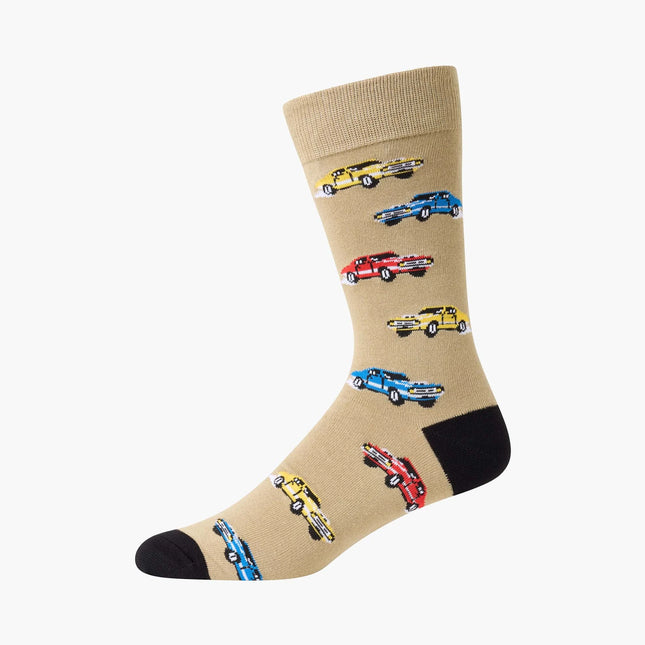Bamboozld mens Burnout muscle car bamboo socks, stone