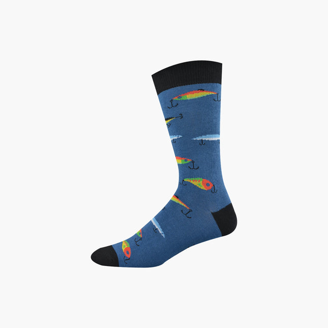 Bamboozld mens Lure fishing bamboo socks, denim blue with black cuff