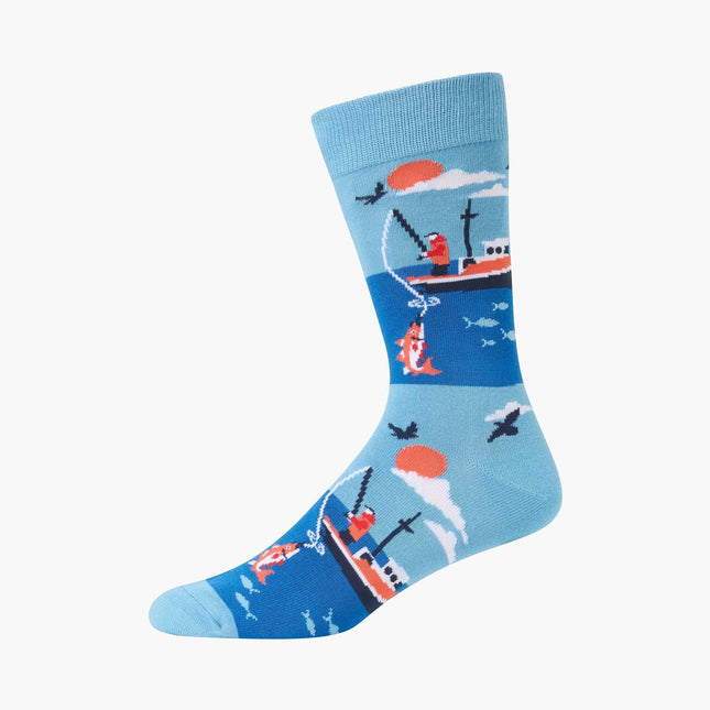 Bamboozld mens Reel Good fishing bamboo socks, sky blue