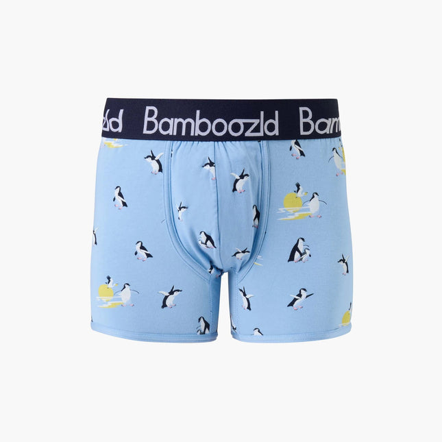 Bamboozld mens Sunset Penguins bamboo trunks, front