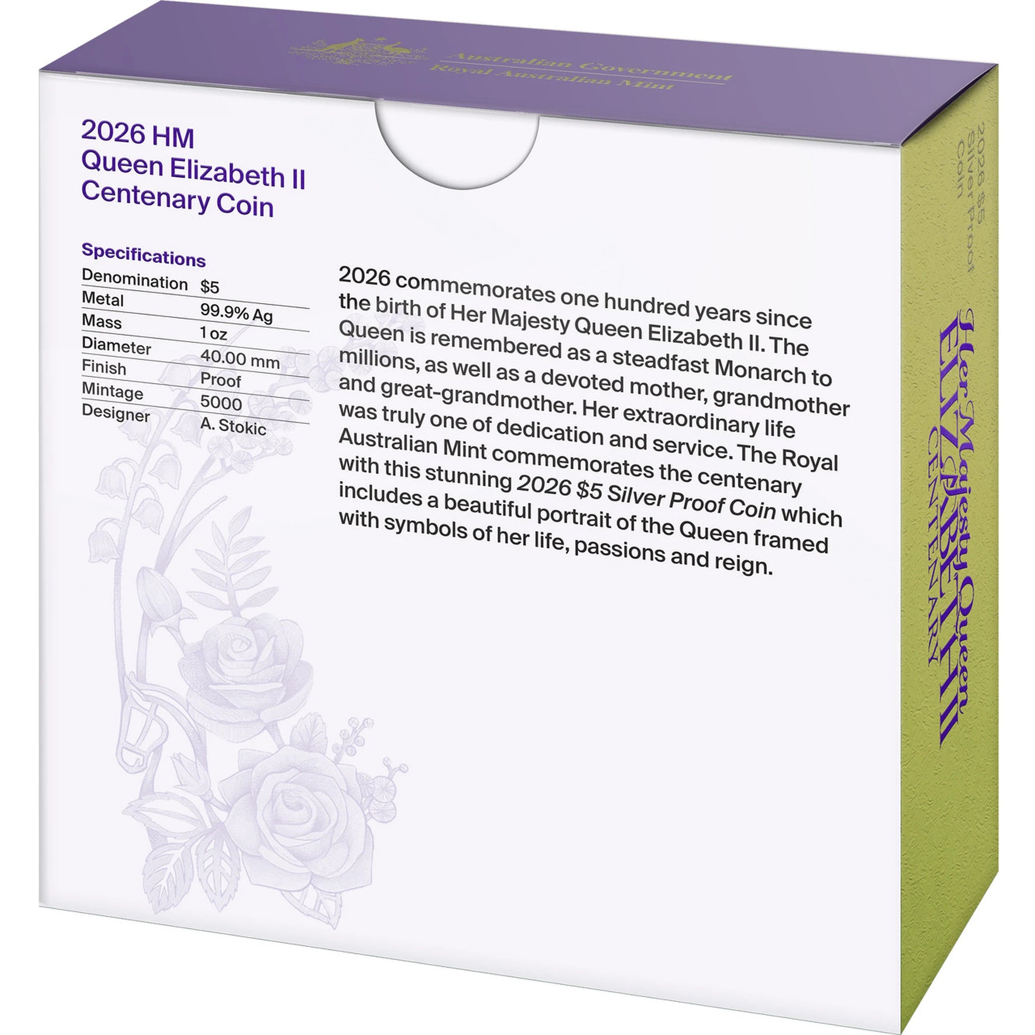 2026 $5 1oz Silver Proof Coin carton packaging back