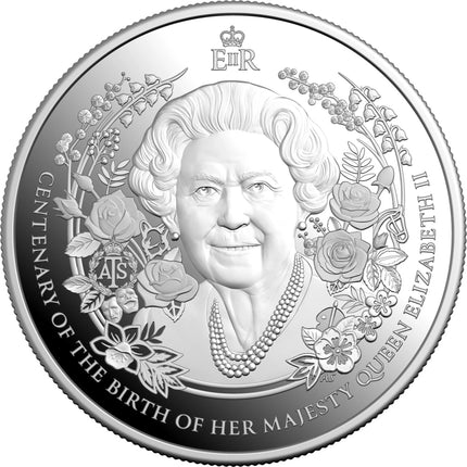 2026 $5 1oz Silver Proof Coin reverse - Queen Elizabeth II Centenary design