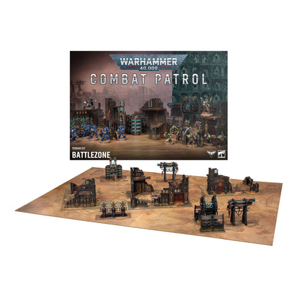 Combat Patrol Battlezone game board and terrain set laid out for play