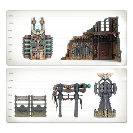 Combat Patrol Battlezone Manufactorum Ruins and Shock Array size comparison