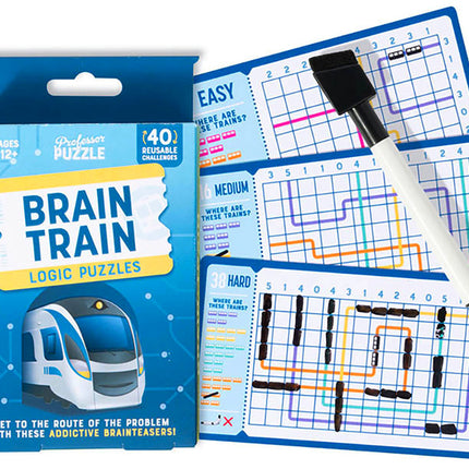 a pack of brain train puzzles with a pen