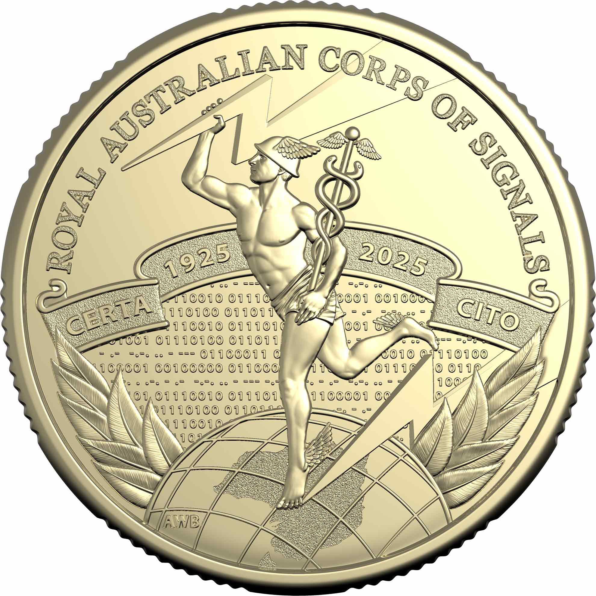 a gold coin with an image of a man holding a sword