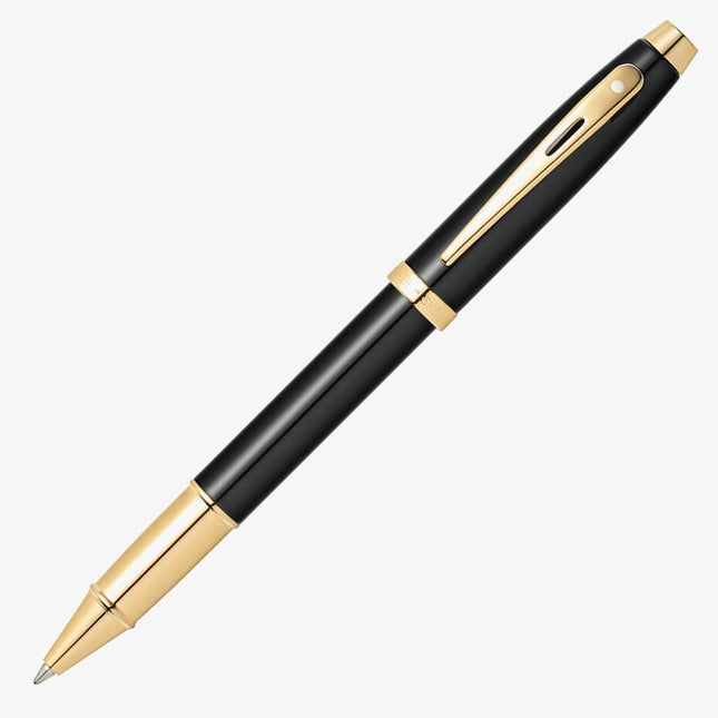 Sheaffer 100 gloss black and gold rollerball pen, cap and clip detail