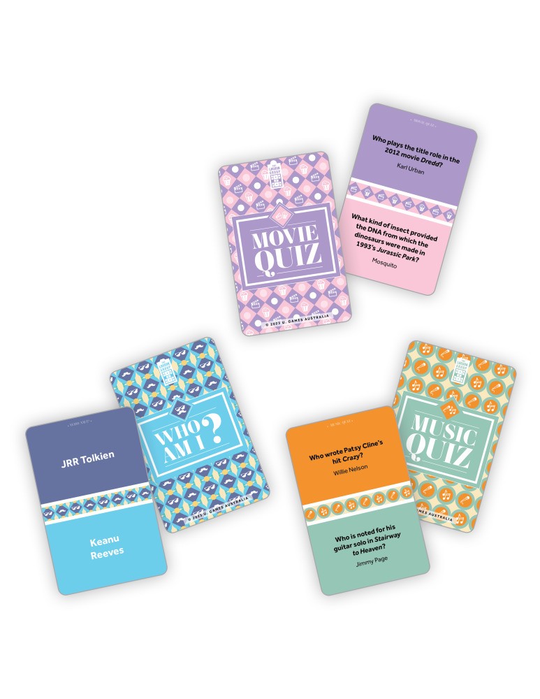 a group of four cards with different designs on them