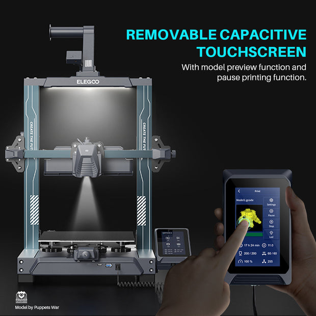 Hand using the ELEGOO Neptune 4 removable capacitive touchscreen