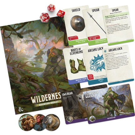 Heroes of the Borderlands adventure booklet, equipment and monster cards, tokens and dice