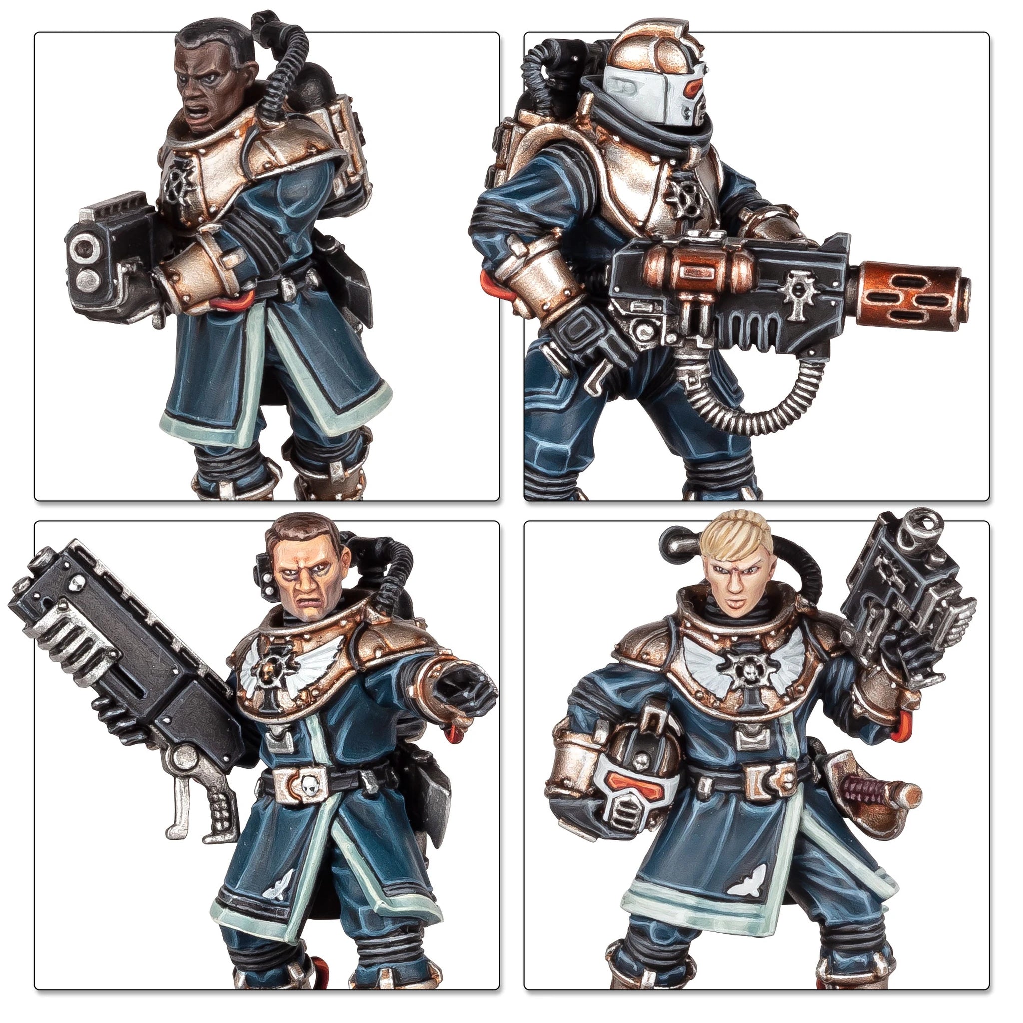 Imperial Navy Breacher miniature close-up, unpainted plastic model with shotgun