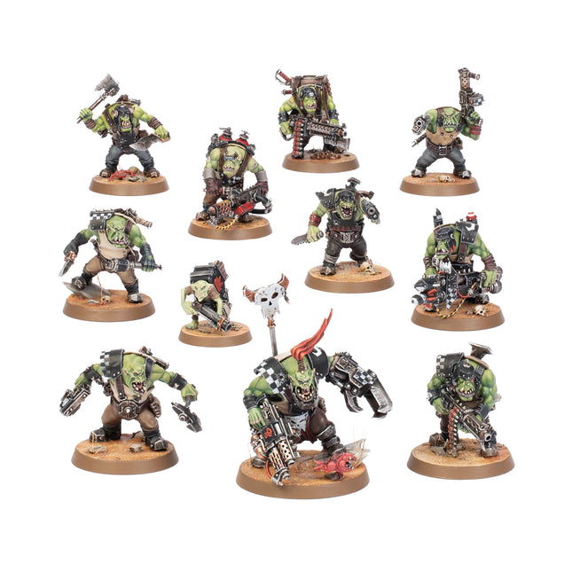 Ork Boyz miniatures, full mob painted, studio view