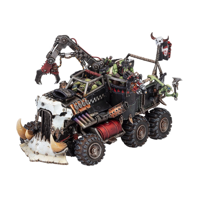 Ork Trukk miniature, painted, studio front view