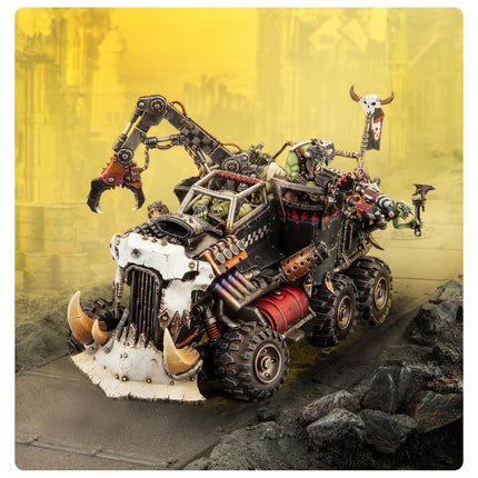 Ork Trukk miniature on the battlefield, painted