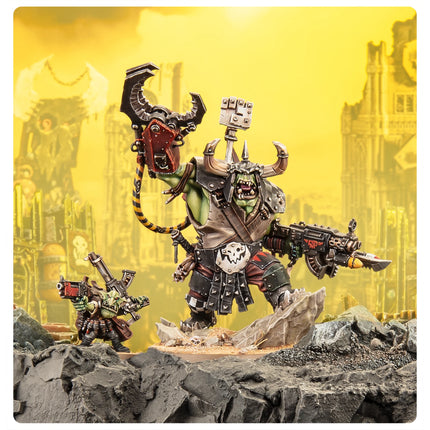Ork Warboss on the battlefield, painted