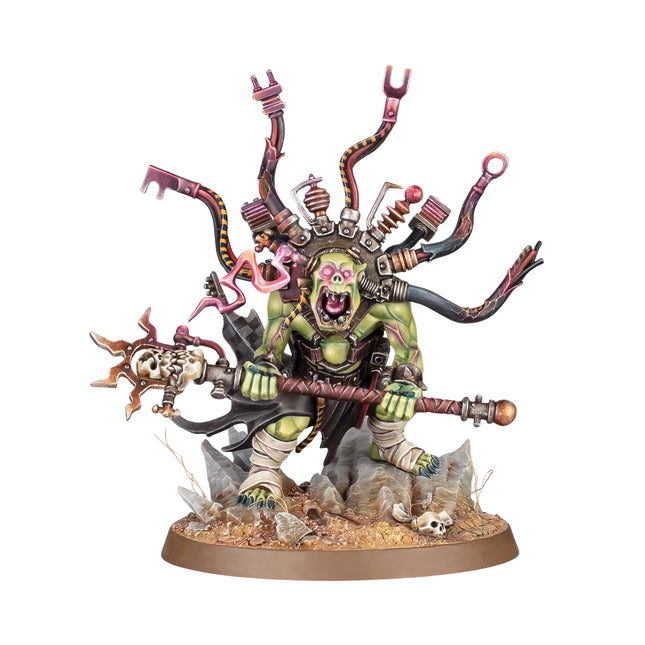 Ork Weirdboy miniature, painted, studio view