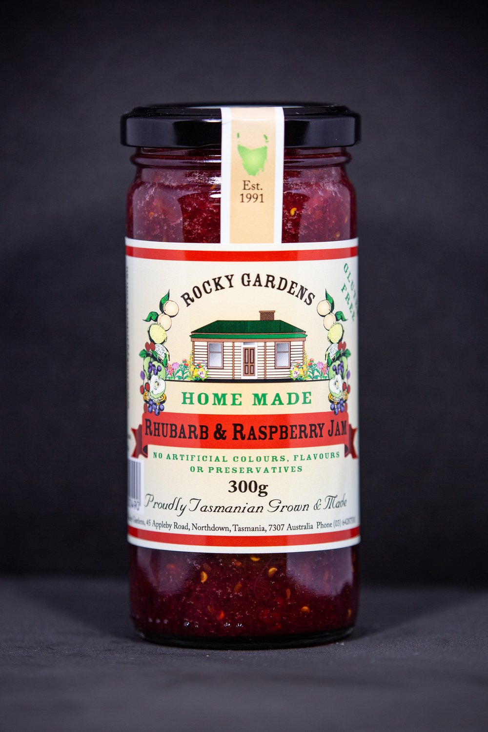 Rhubarb & Raspberry Jam 300g by Rocky Gardens