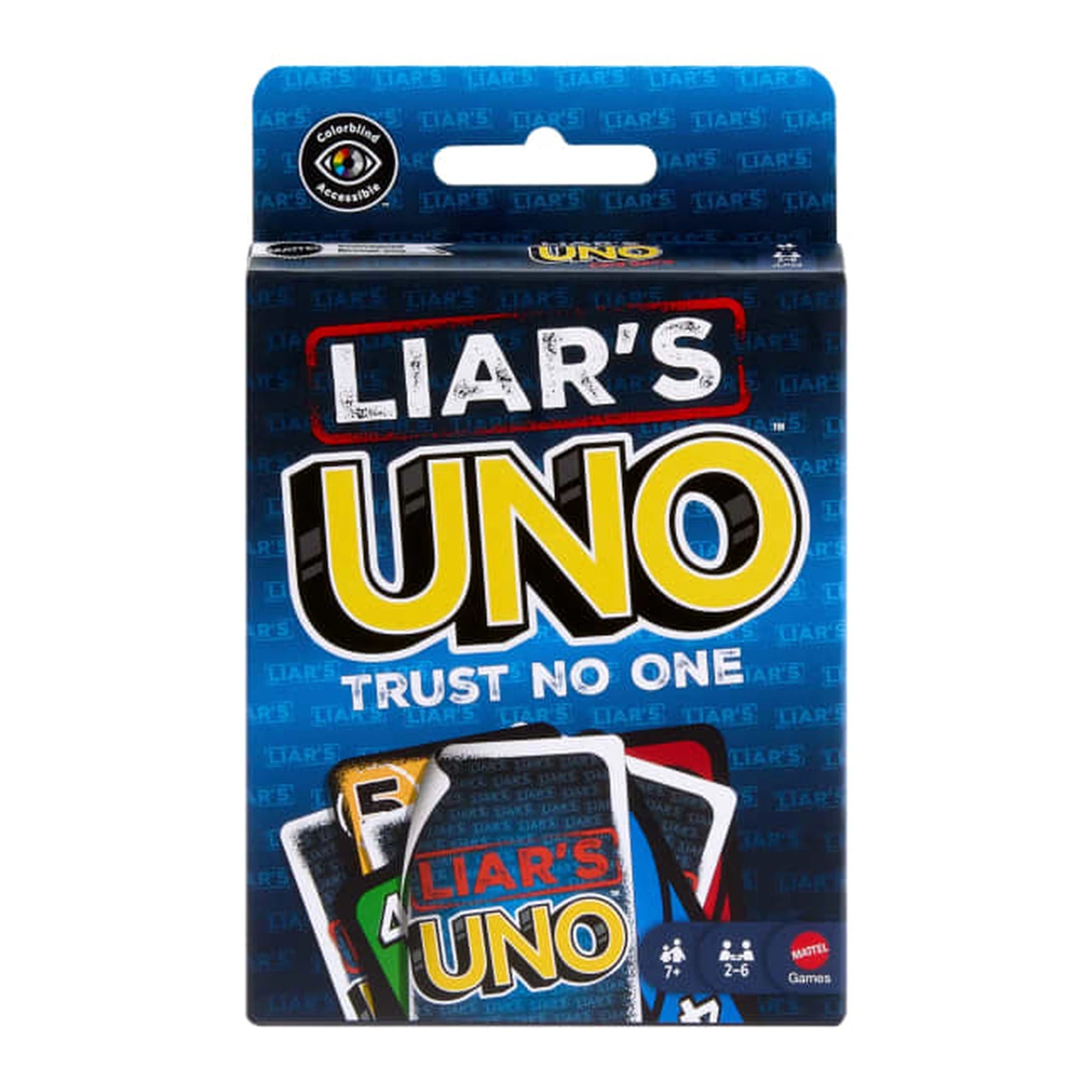 Mattel Liar's UNO Trust No One Edition card game box