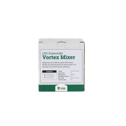 LPG Essentials Vortex Mixer box specifications panel