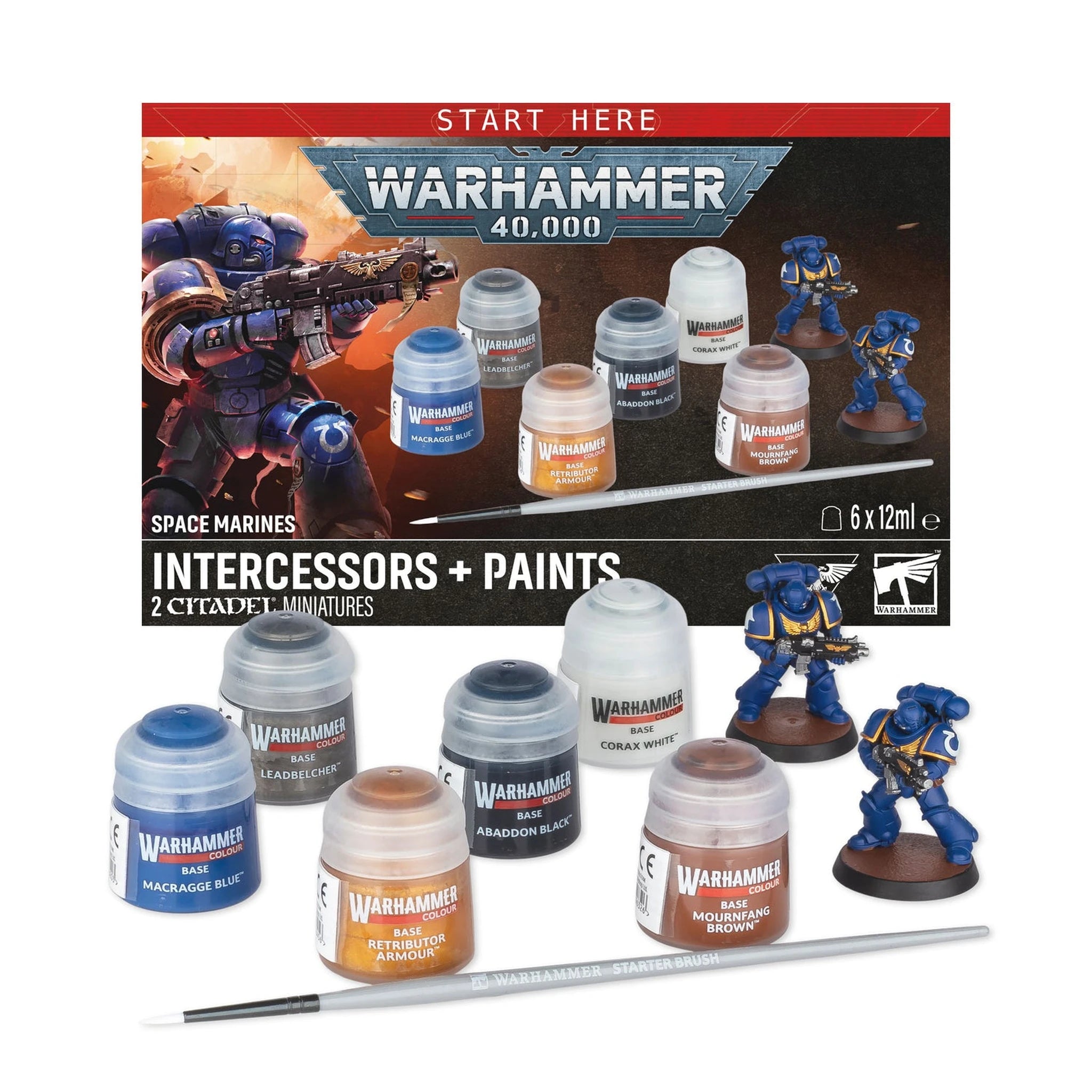Warhammer 40000 Space Marines Intercessors and Paints Set box art, official Games Workshop packaging