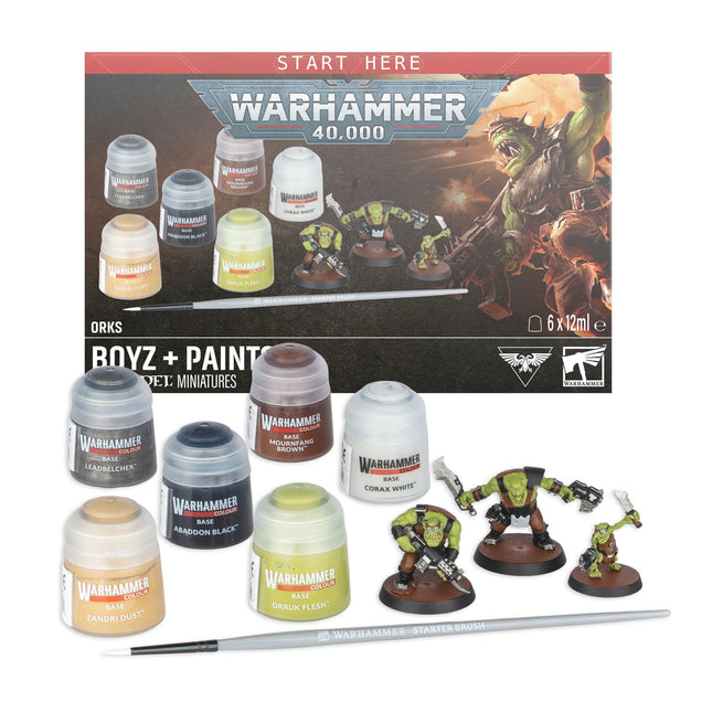 Warhammer 40000 Orks Boyz and Paints Set box art, official Games Workshop packaging