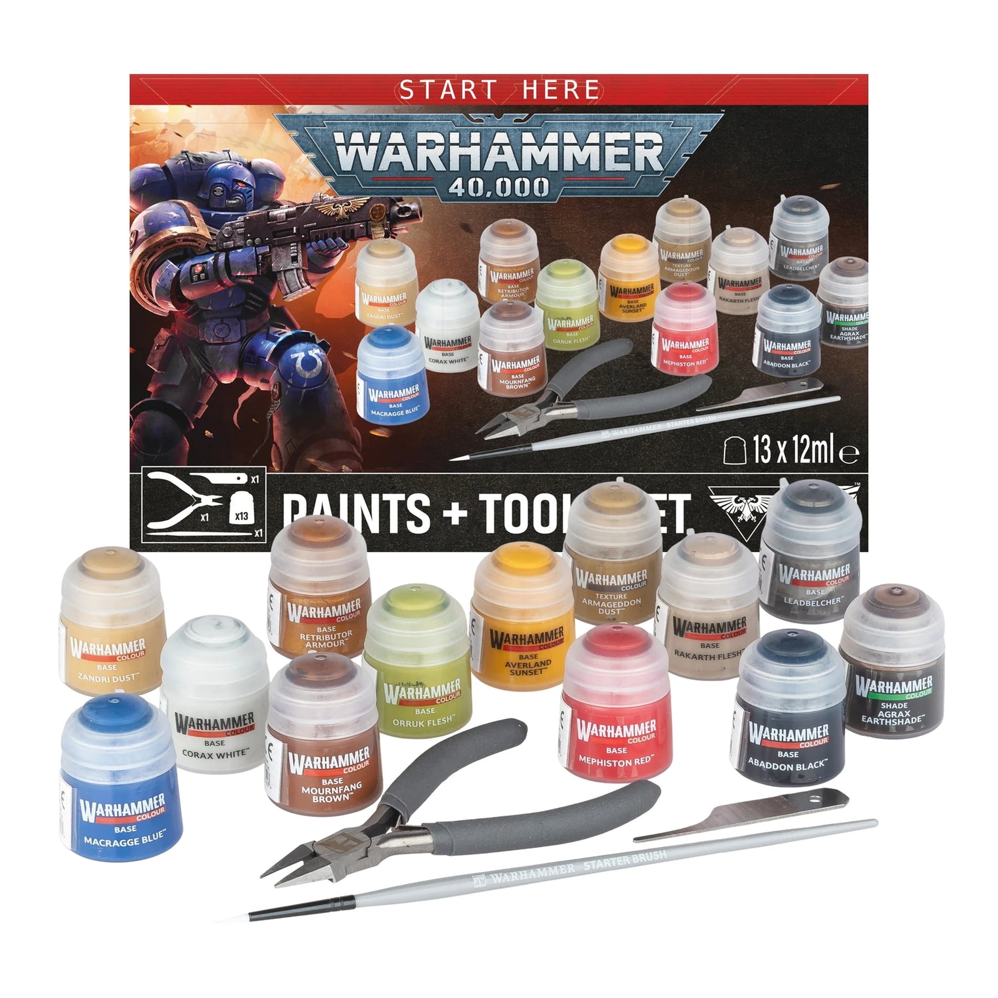 Warhammer 40000 Paints and Tools Set box art, official Games Workshop packaging