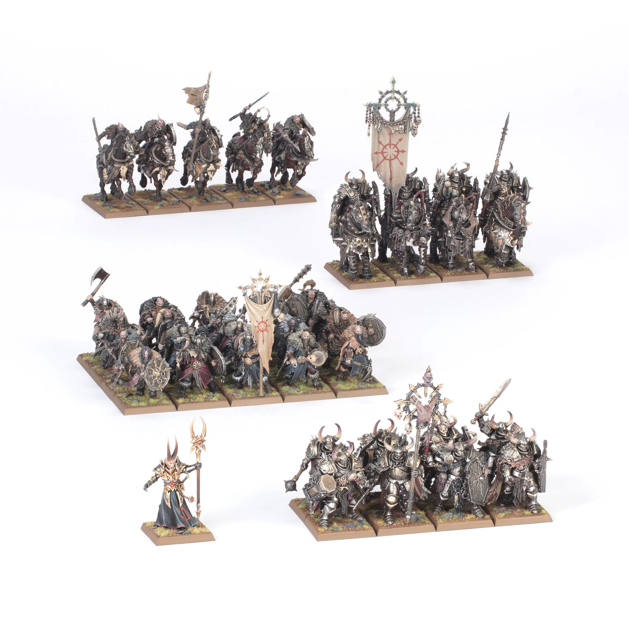 Warriors of Chaos Battle March Army miniatures, painted studio display