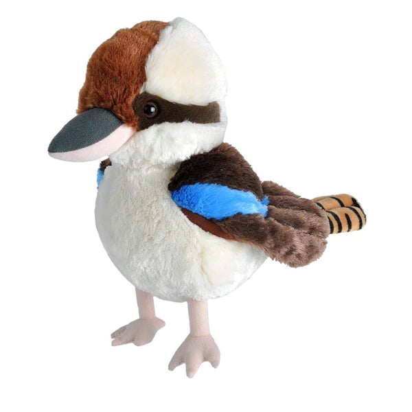 a stuffed bird with a brown, white, and blue beak