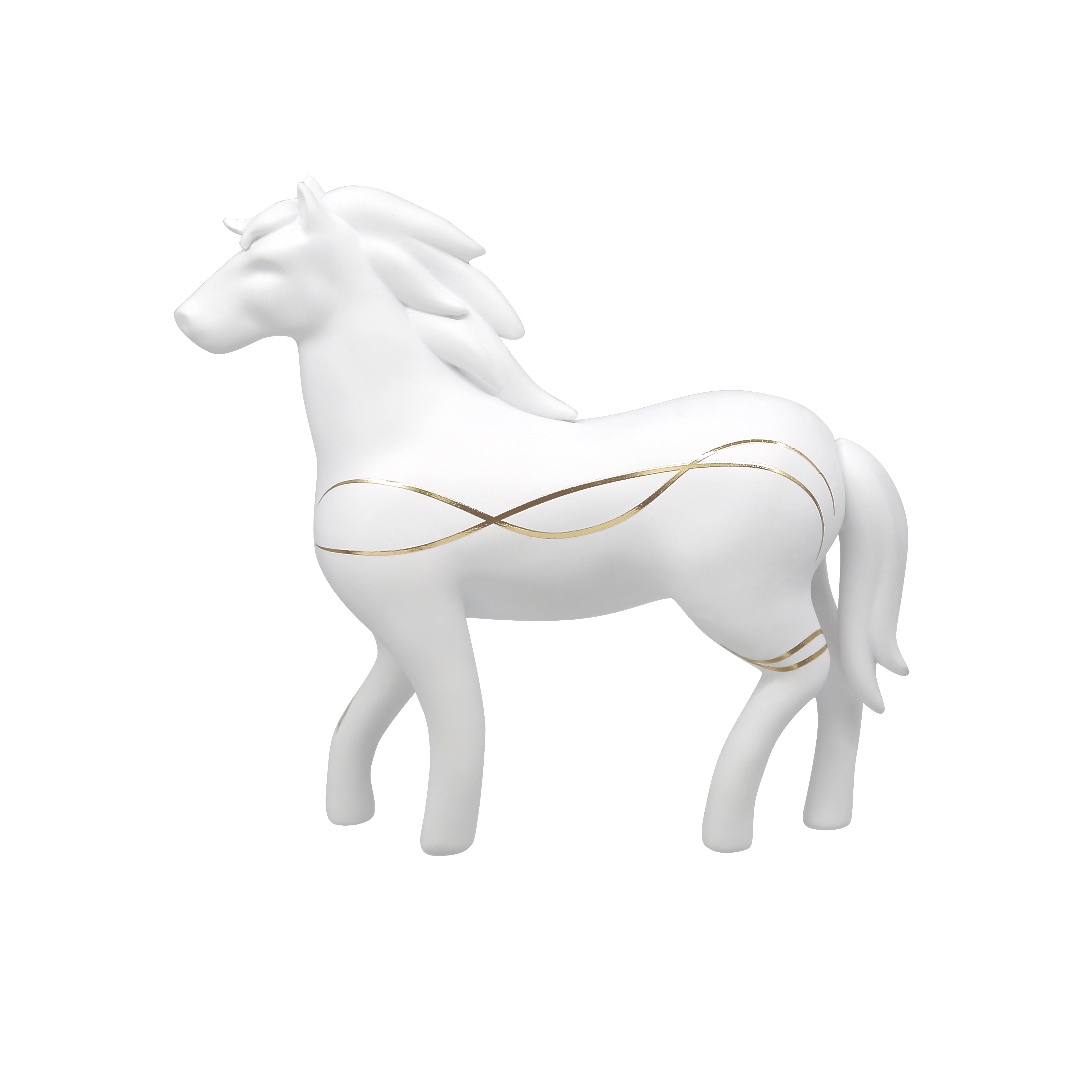 a white and gold horse statue on a white background