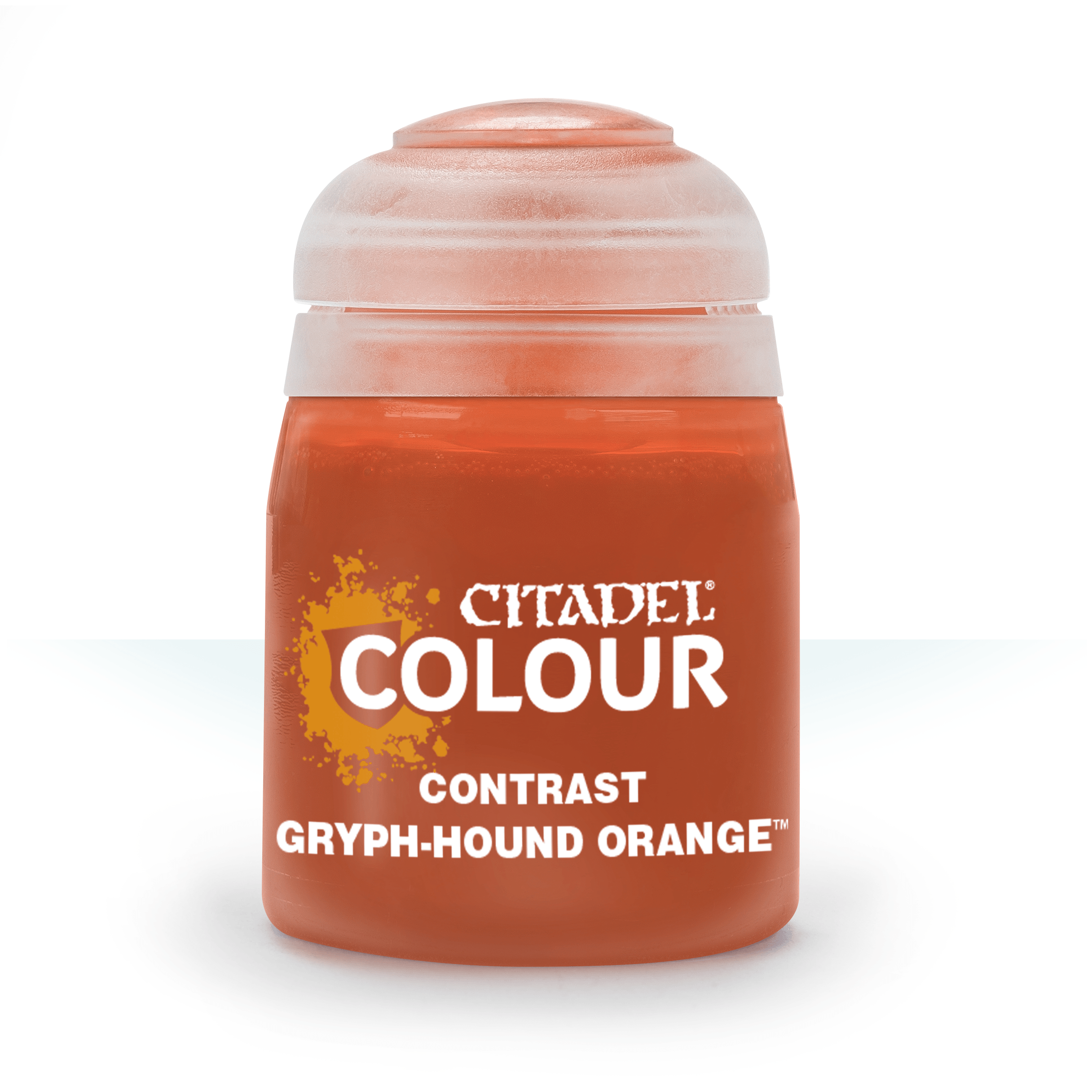 a close up of a bottle of orange paint