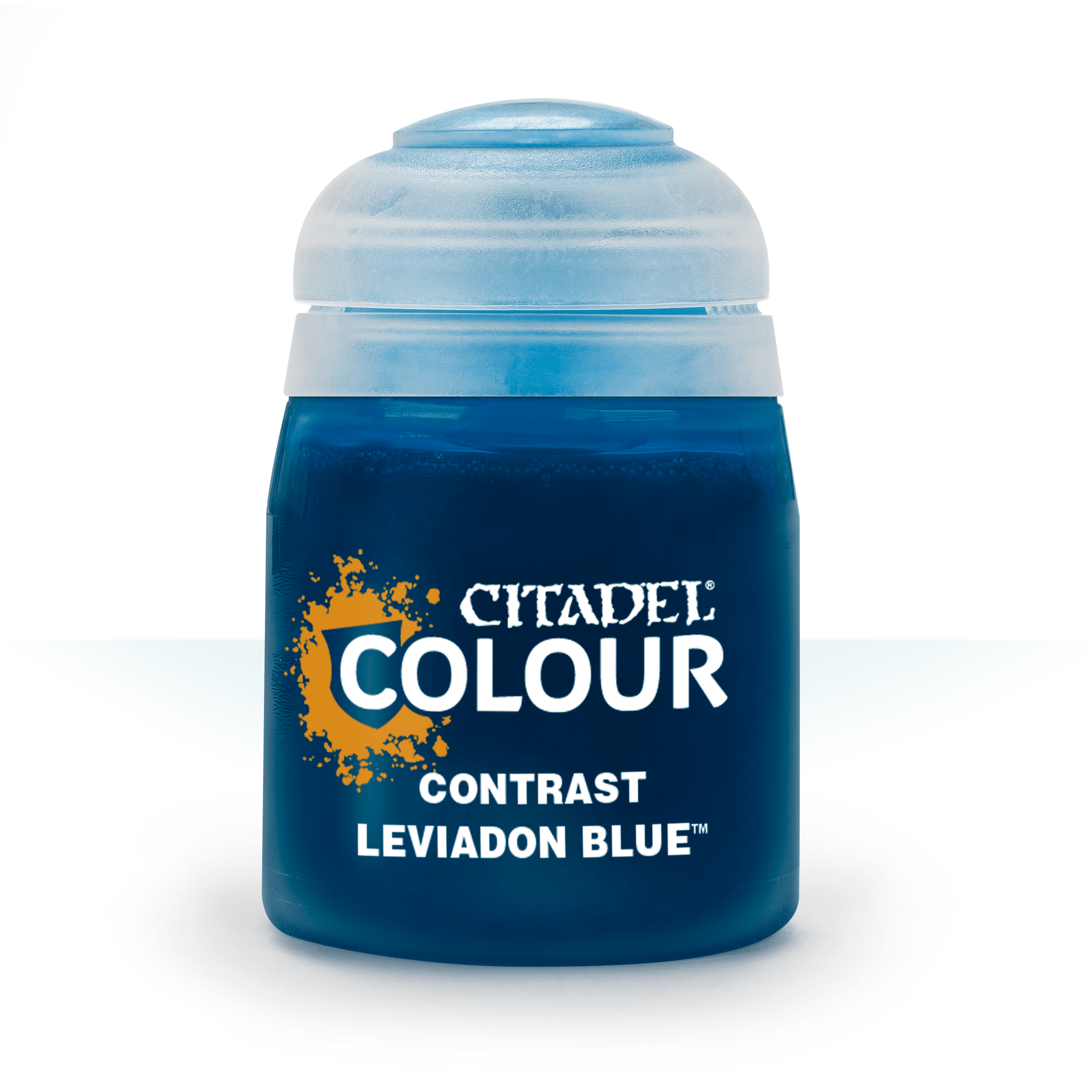 a bottle of blue paint with a white background
