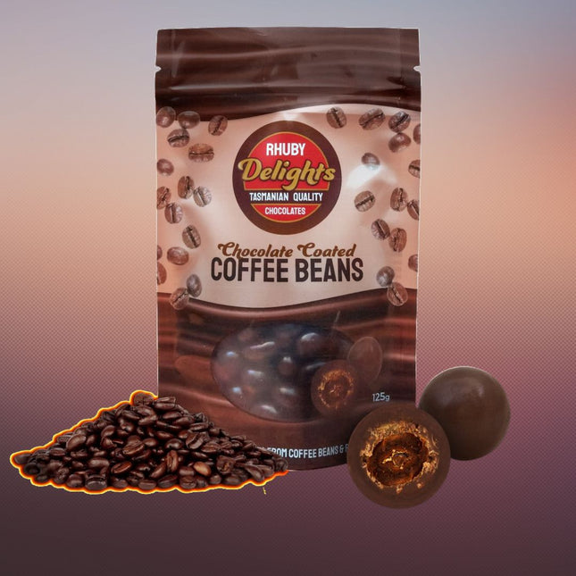 a bag of coffee beans next to a pile of coffee beans